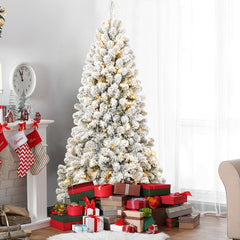 5FT Pre-Installed Flocked Christmas Tree - Perfectly Fluffy, Shaped, and Illuminated for Your Holiday Décor.