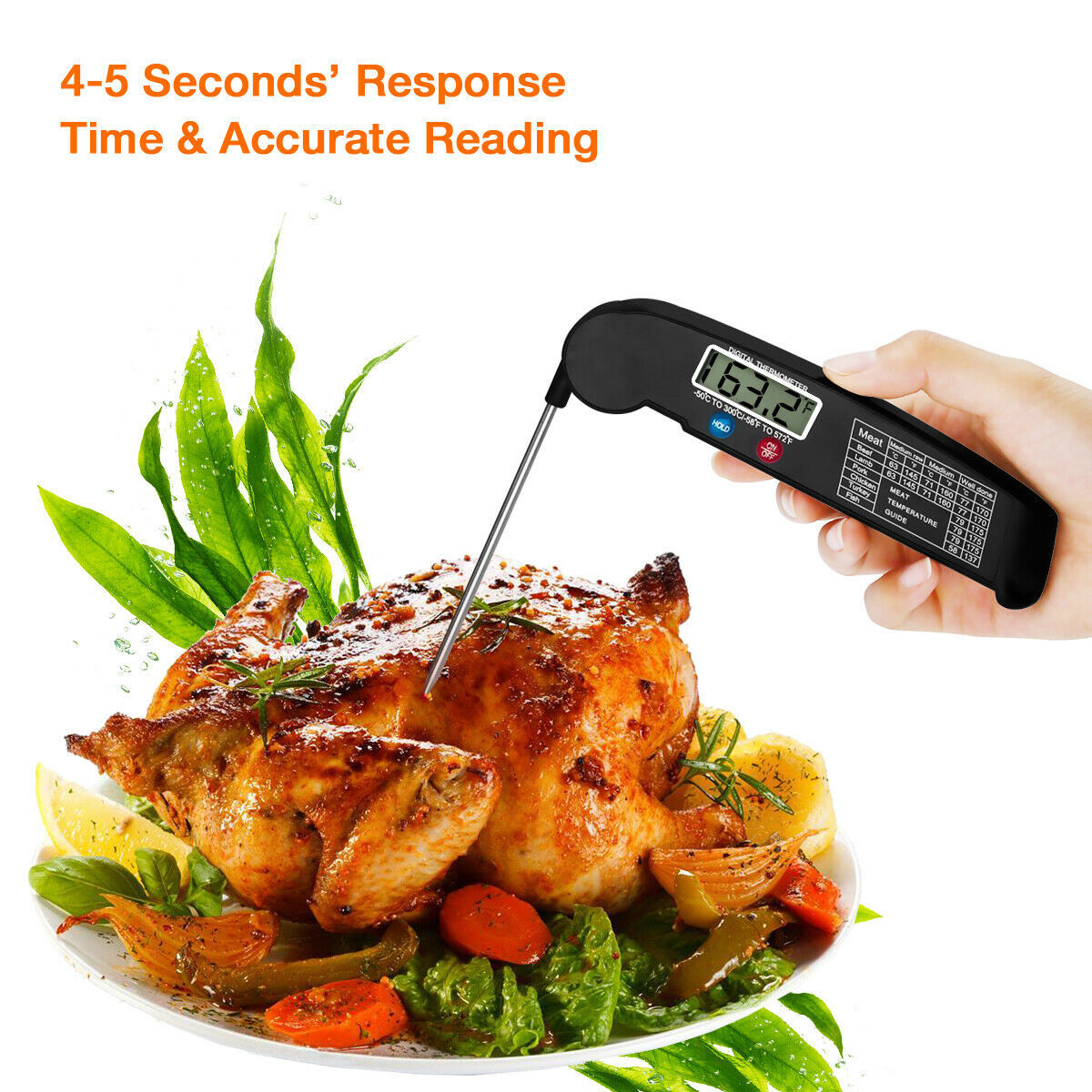 Digital Meat Thermometer - Instant Read for Cooking, Grill, BBQ, Smoker, Oven, Steak, Rotisserie, and Kitchen Accessories