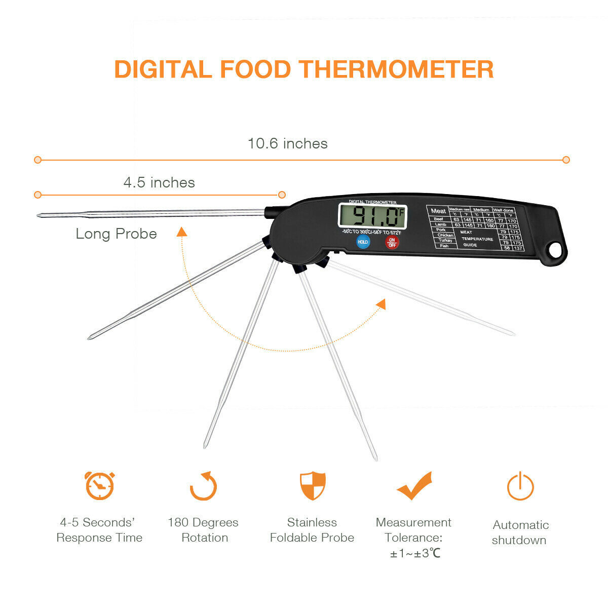 Digital Meat Thermometer - Instant Read for Cooking, Grill, BBQ, Smoker, Oven, Steak, Rotisserie, and Kitchen Accessories