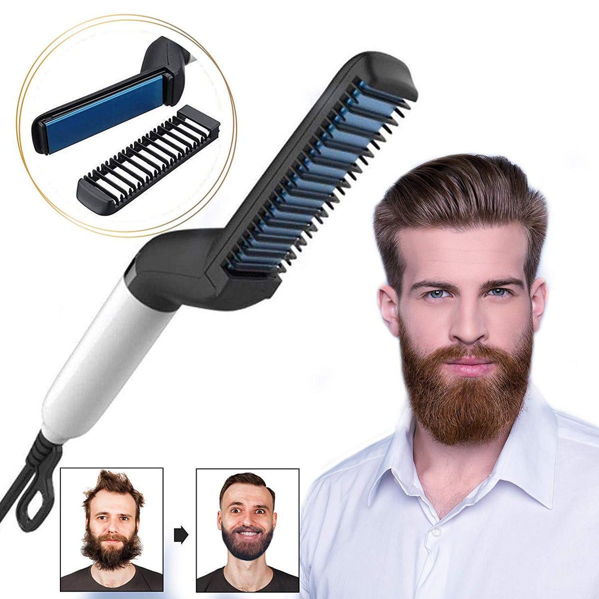 Electric Hair Straightener Brush,Men Quick Beard Straightener Styler Comb.