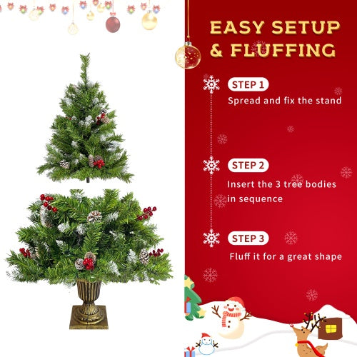 Pre-Lit Artificial Christmas Tree Set – 4-Piece Holiday Décor with LED Lights.