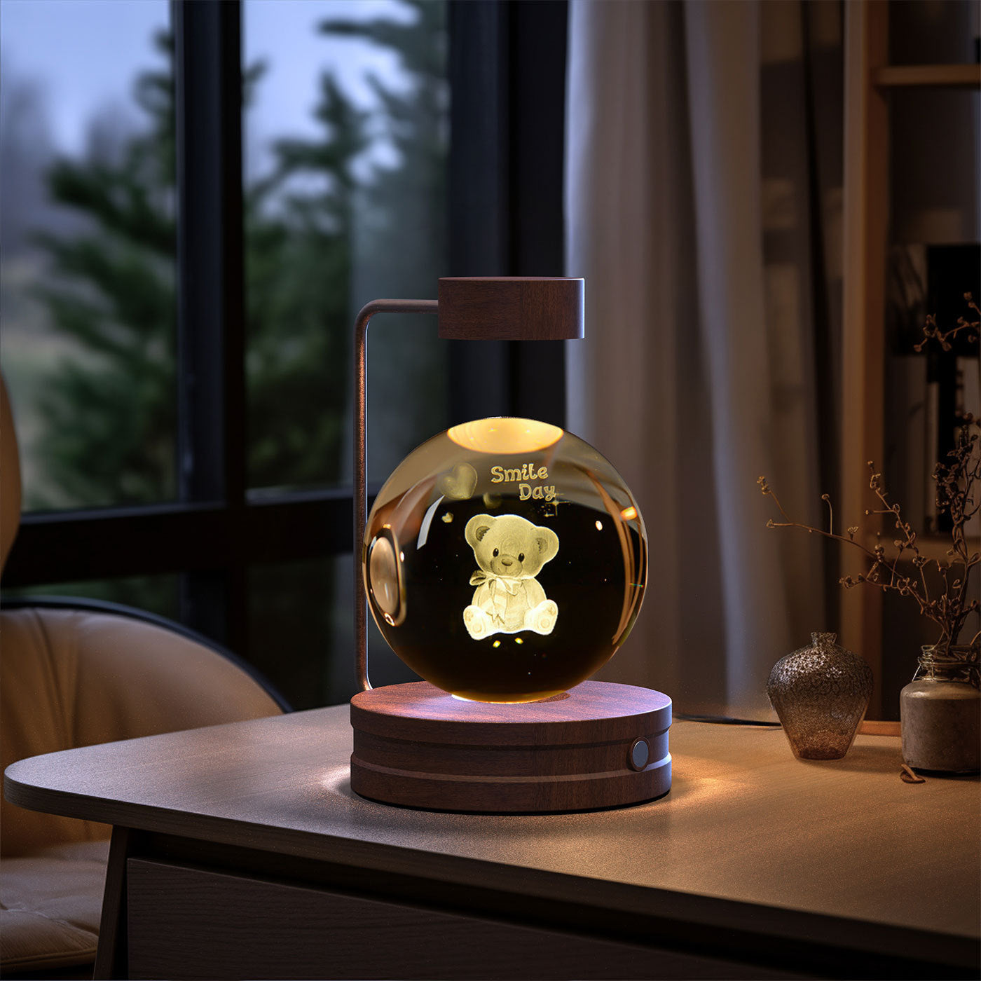 Crystal Ball Cosmic Dinosaur Indoor Night Light USB Power Warm Bedside Light Birthday Gift Night Lamp.