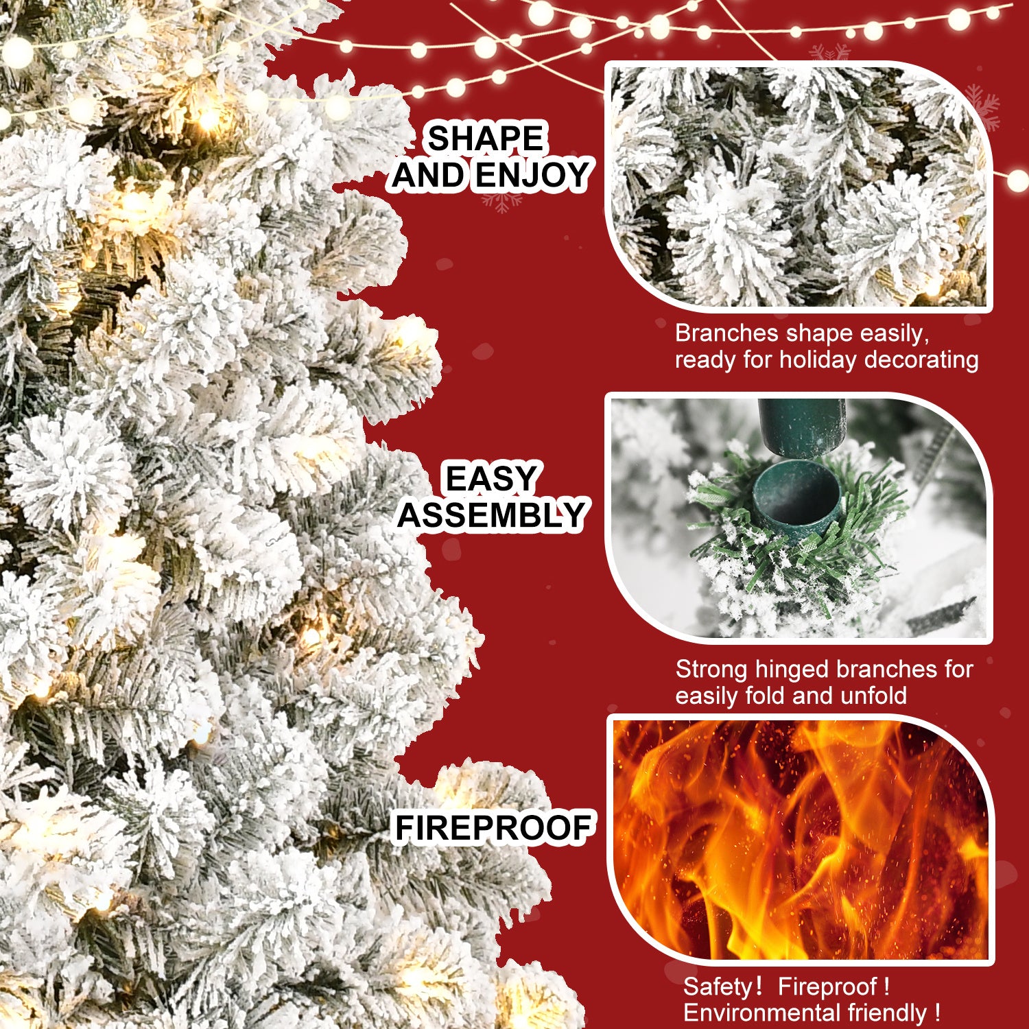 5FT Pre-Installed Flocked Christmas Tree - Perfectly Fluffy, Shaped, and Illuminated for Your Holiday Décor.