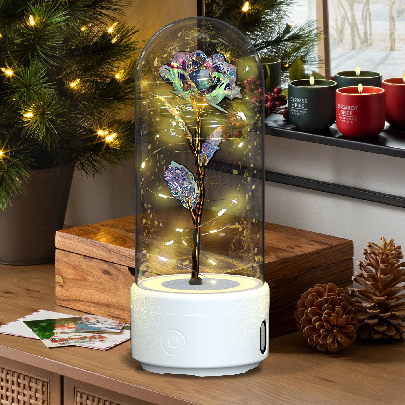 2-in-1 Eternal Rose LED Lamp and Bluetooth Speaker – A Romantic Gift for Special Occasions.