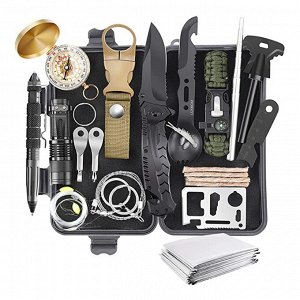 14-In-1 Outdoor Emergency Survival Kit Camping Hiking Tactical Gear Case Set Box