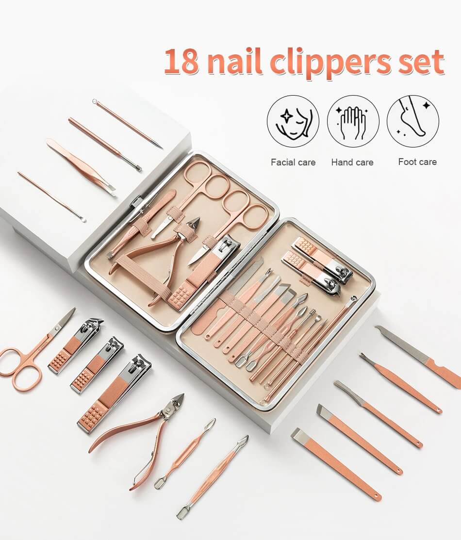 Stainless Steel Manicure and Pedicure Set, Portable Makeup Tools with Scissors, Nail Clippers and Eagle Hook