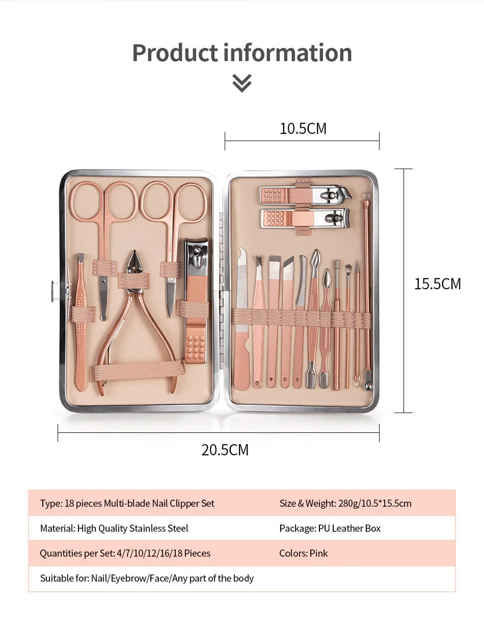 Stainless Steel Manicure and Pedicure Set, Portable Makeup Tools with Scissors, Nail Clippers and Eagle Hook